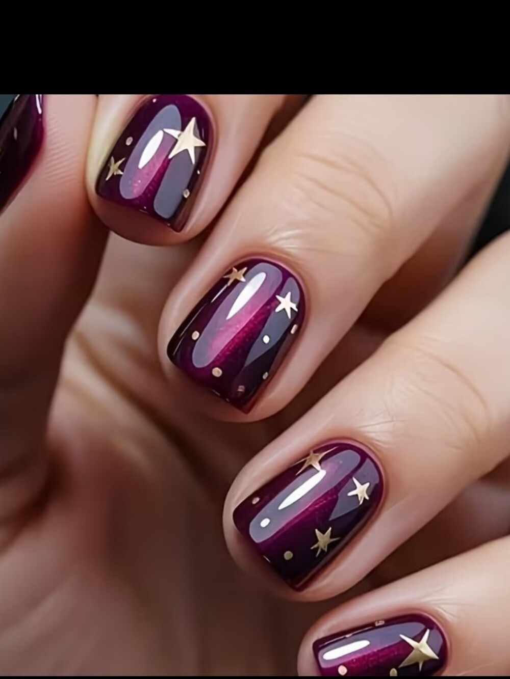 🔥3/$21 Star Accent Deep Plum Press On Nail Set